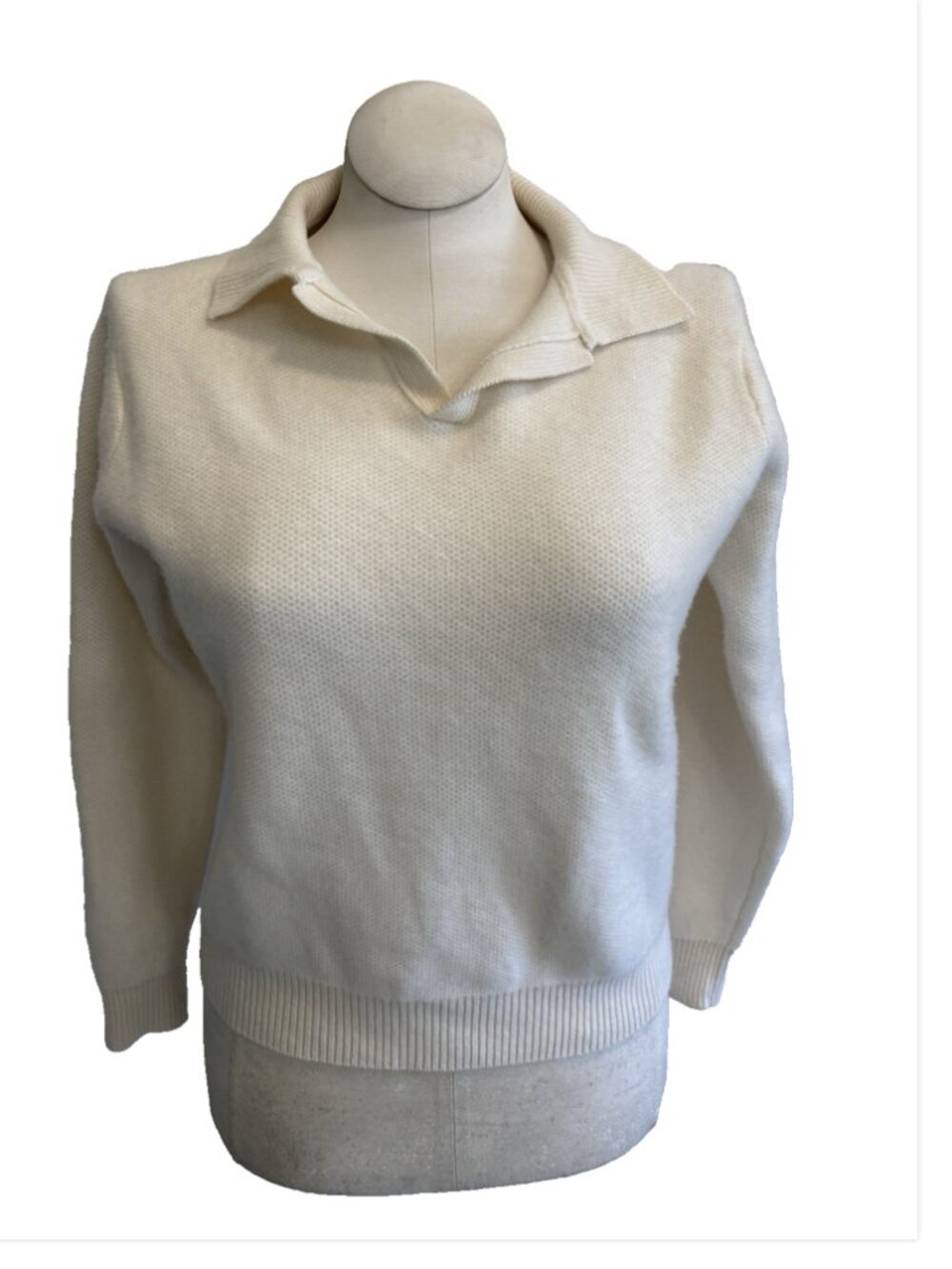 WOMEN'S PETER MILLAR CROWN CRAFTED WAFFLE KNIT COLLARED CREAM SWEATER LARGE